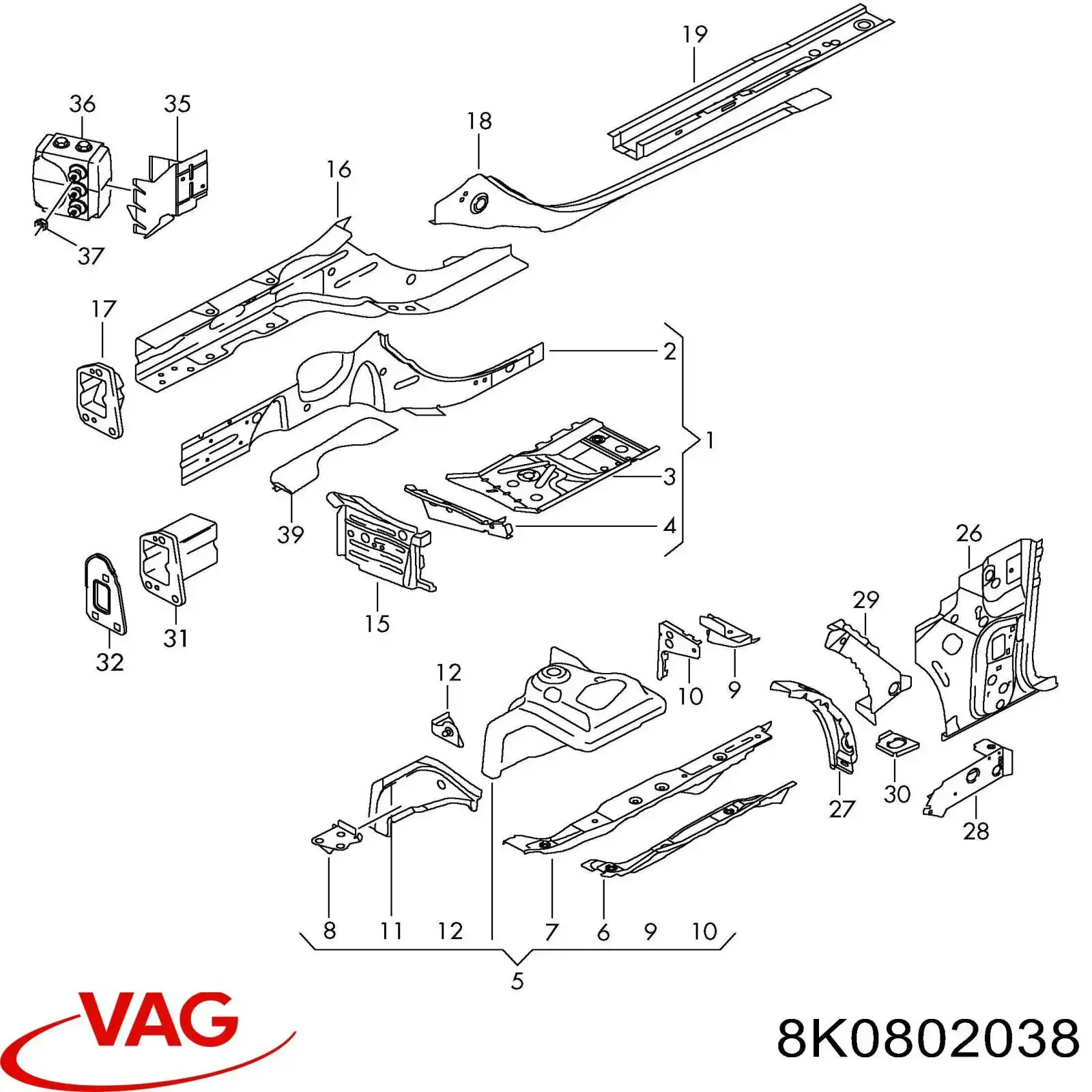 Longarina de chassi dianteira direita para Audi A5 (8T3)