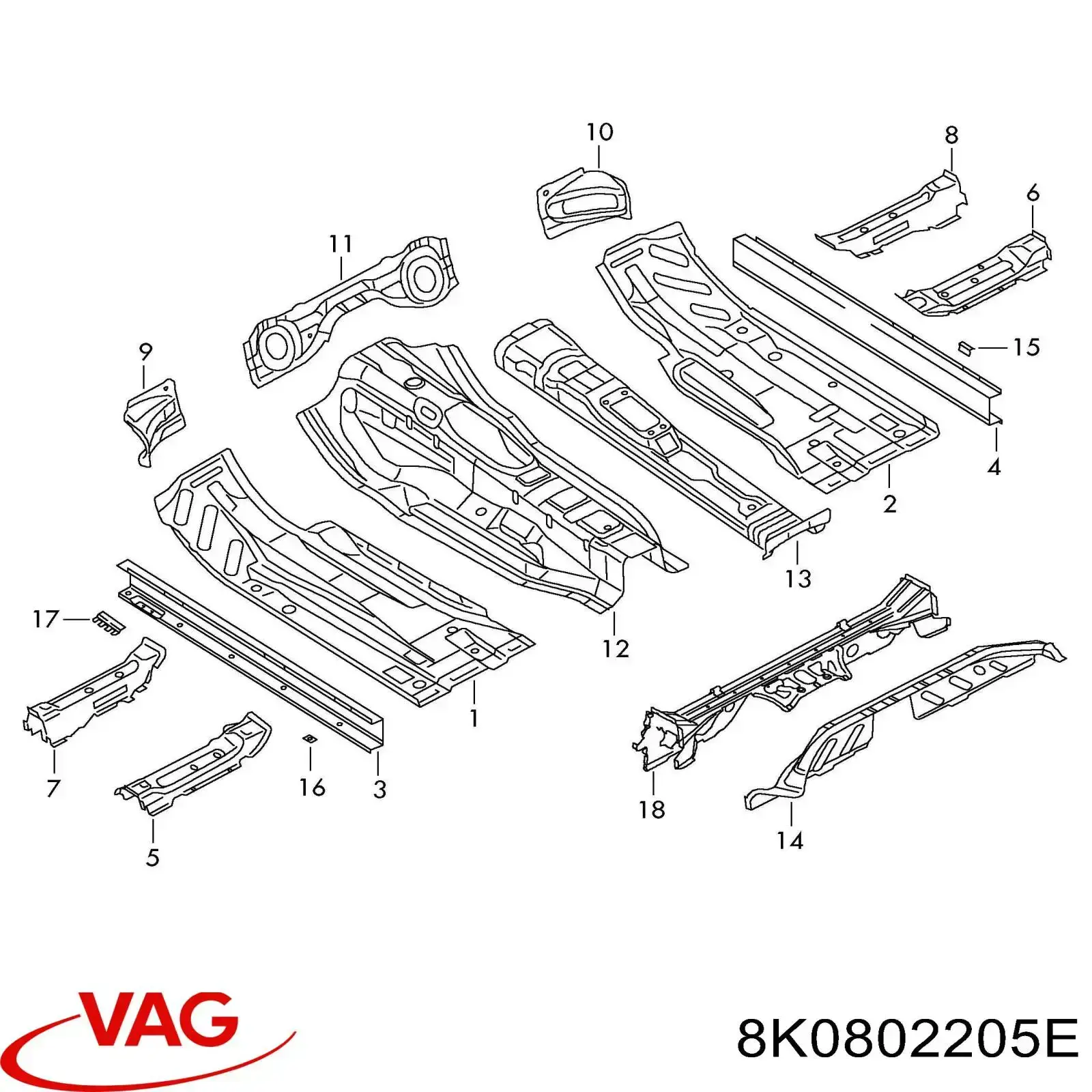 8K0802205E VAG Основание кабины (пол кузова)