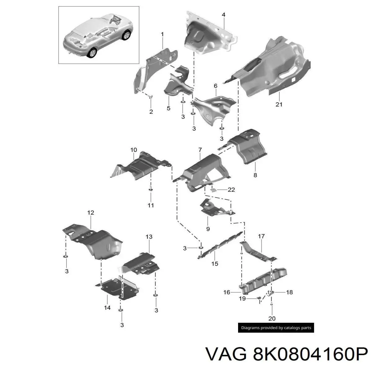 Купить 8K0804160F VAG Защита выхлопной системы