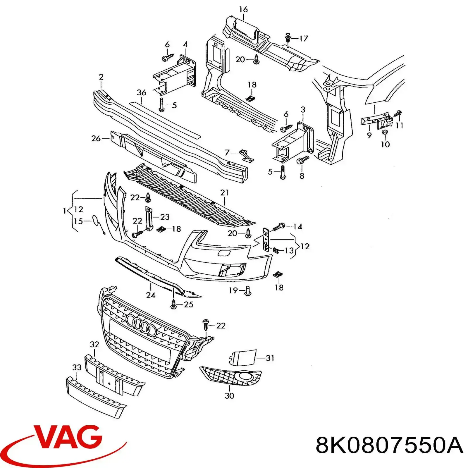 Абсорбер переднего бампера 8K0807550A VAG