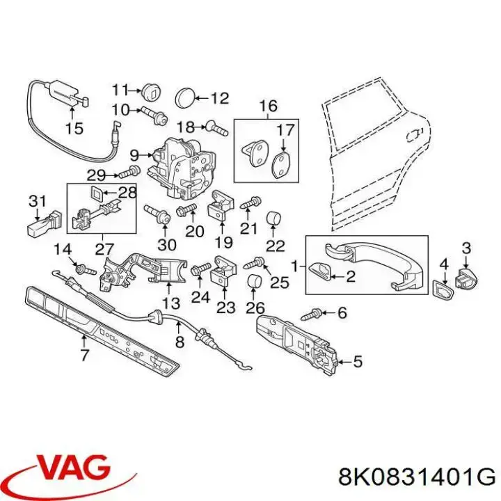 Дверной шарнир задний левый VAG 8K0831401G цена, от 6.33 USD