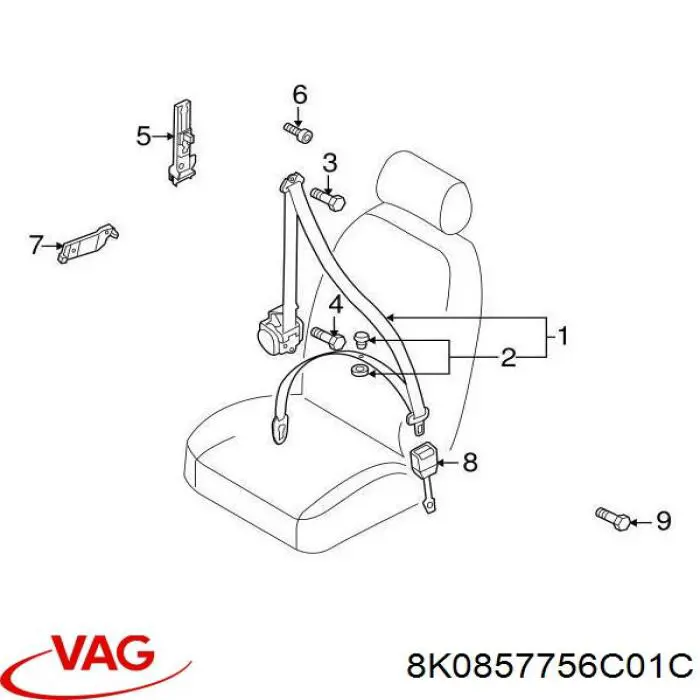 8K0857756C01C VAG Рычаг фиксации ремня безопасности, правый