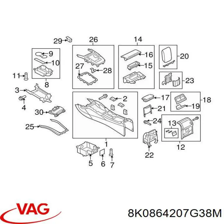 Подлокотник заднего сидения VAG 8K0864207G38M цена, от 208.67 USD