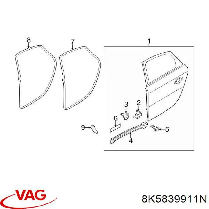 Уплотнитель задней двери VAG 8K5839911Q цена, от 97.36 USD