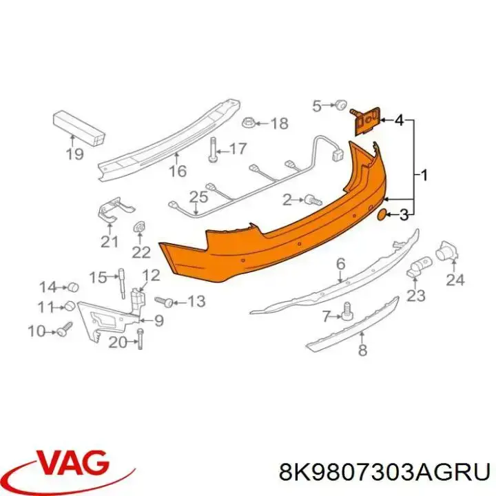 8K9807303AGRU VAG pára-choque traseiro