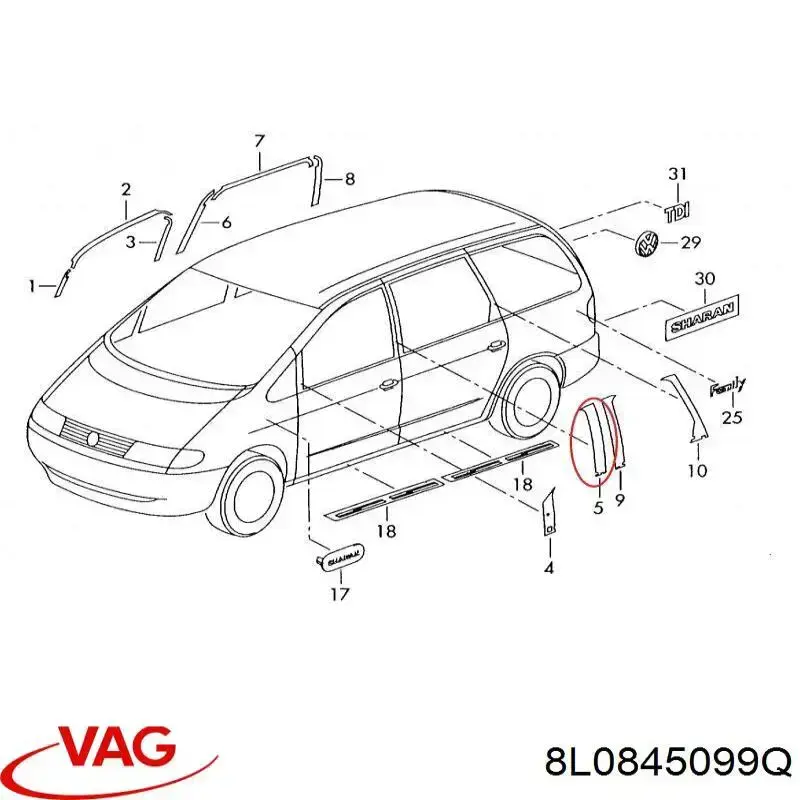 Автомобильные стекла VAG 8L0845099Q