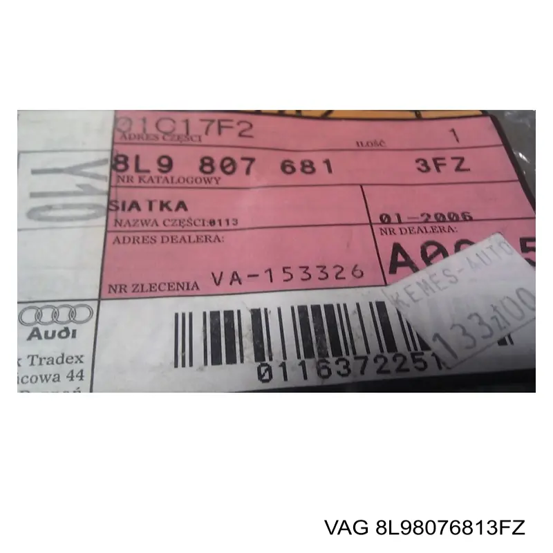 Заглушка ПТФ бампера переднего левая VAG 8L98076813FZ цена, от 183.16 USD