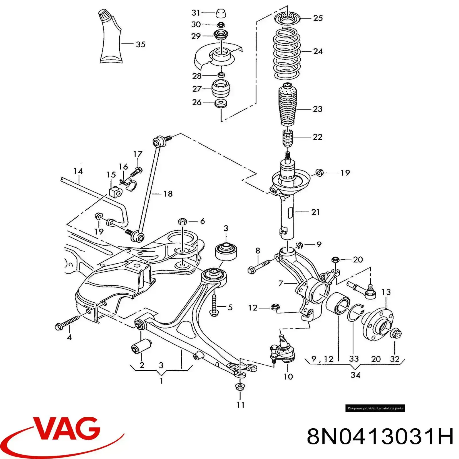 Купить 8N0413031H VAG Амортизатор передней подвески