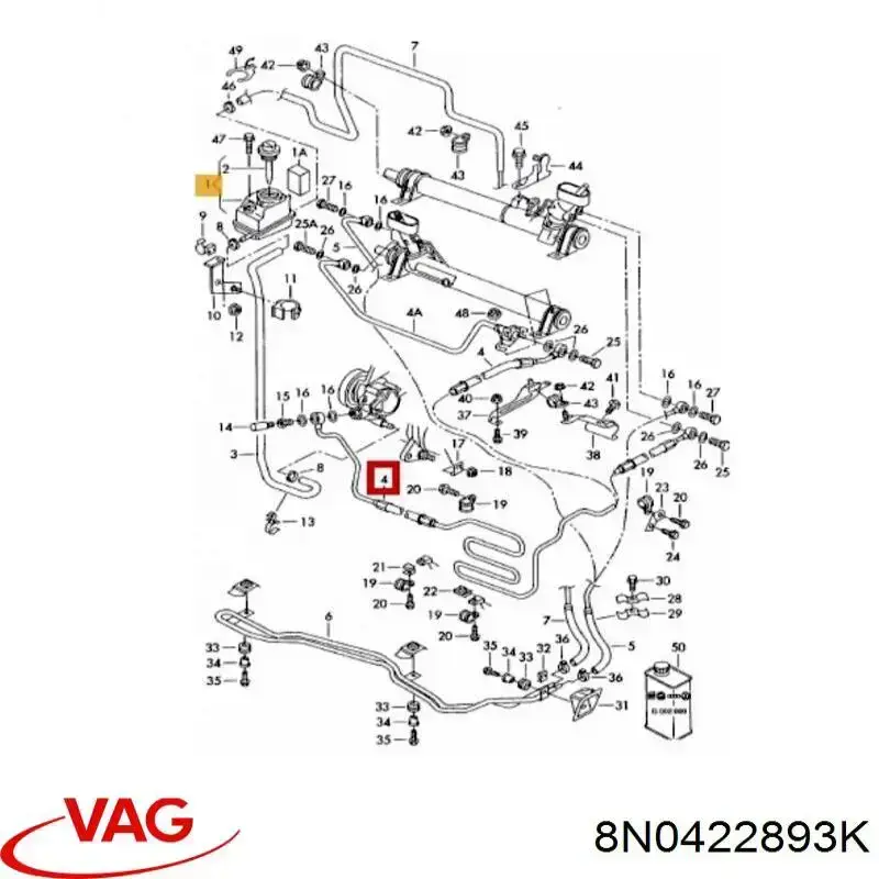 Купить 8N0422893K VAG Шланг ГУР высокого давления