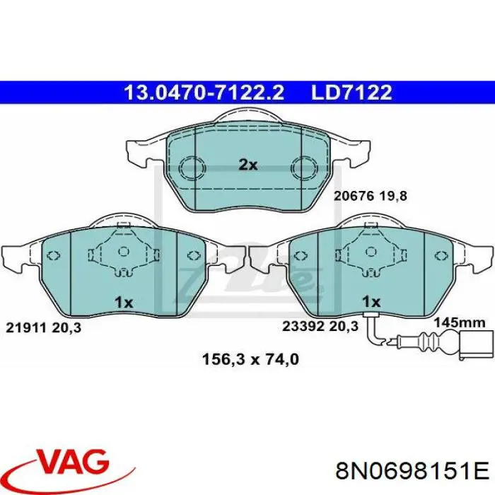 Колодки VAG 8N0698151E цена, от 28.02 USD