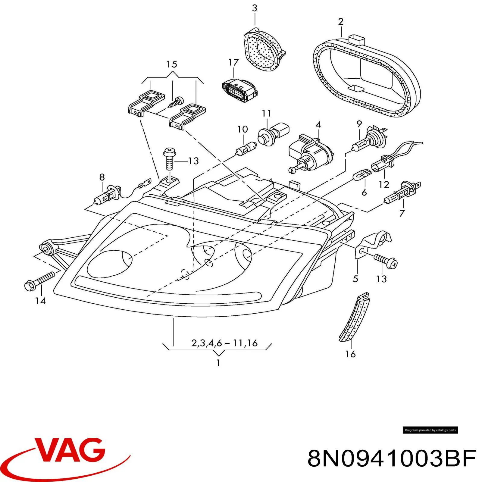 Фара левая VAG 8N0941003BF цена, от 99.21 USD