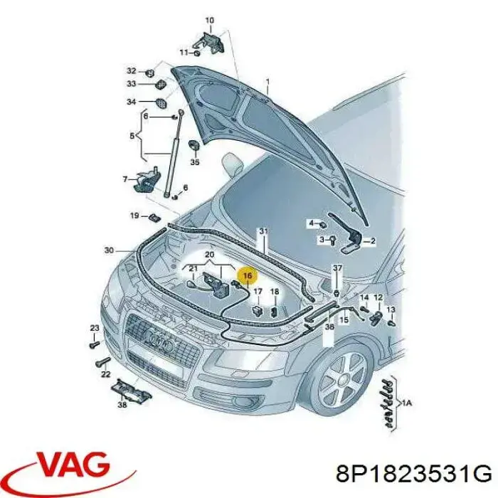  Cabo de abertura da capota Audi A3 Sportback hatchback (8PA) (2004 - 2015) Sportback