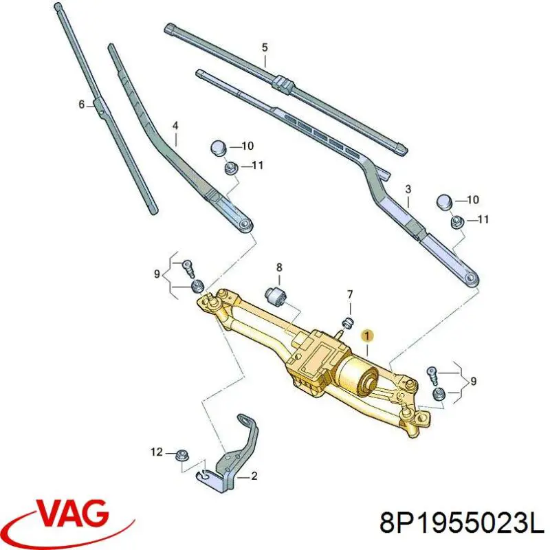 8P1955023L VAG trapézio de limpador pára-brisas