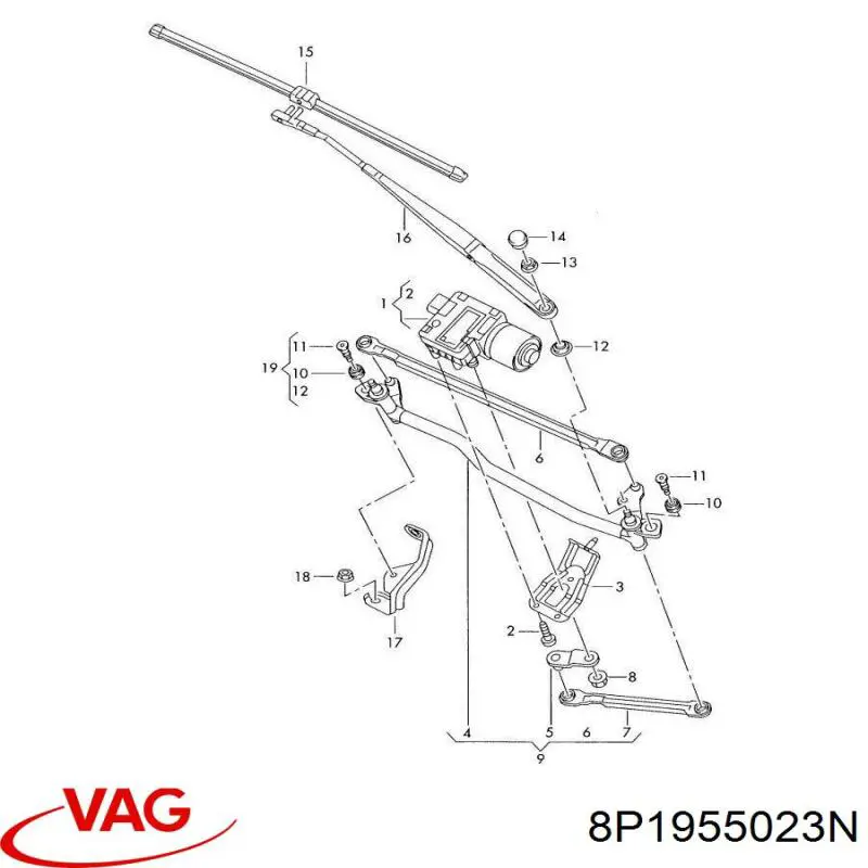 Trapézio de limpador pára-brisas VAG 8P1955023K