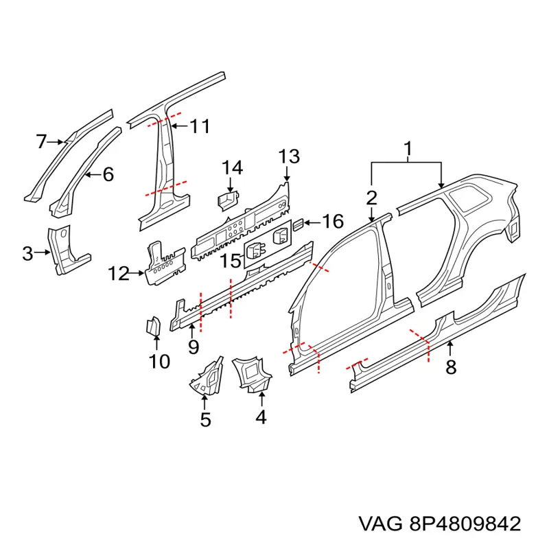 Порог внешний правый VAG 8P4809842 цена, от 96.96 USD