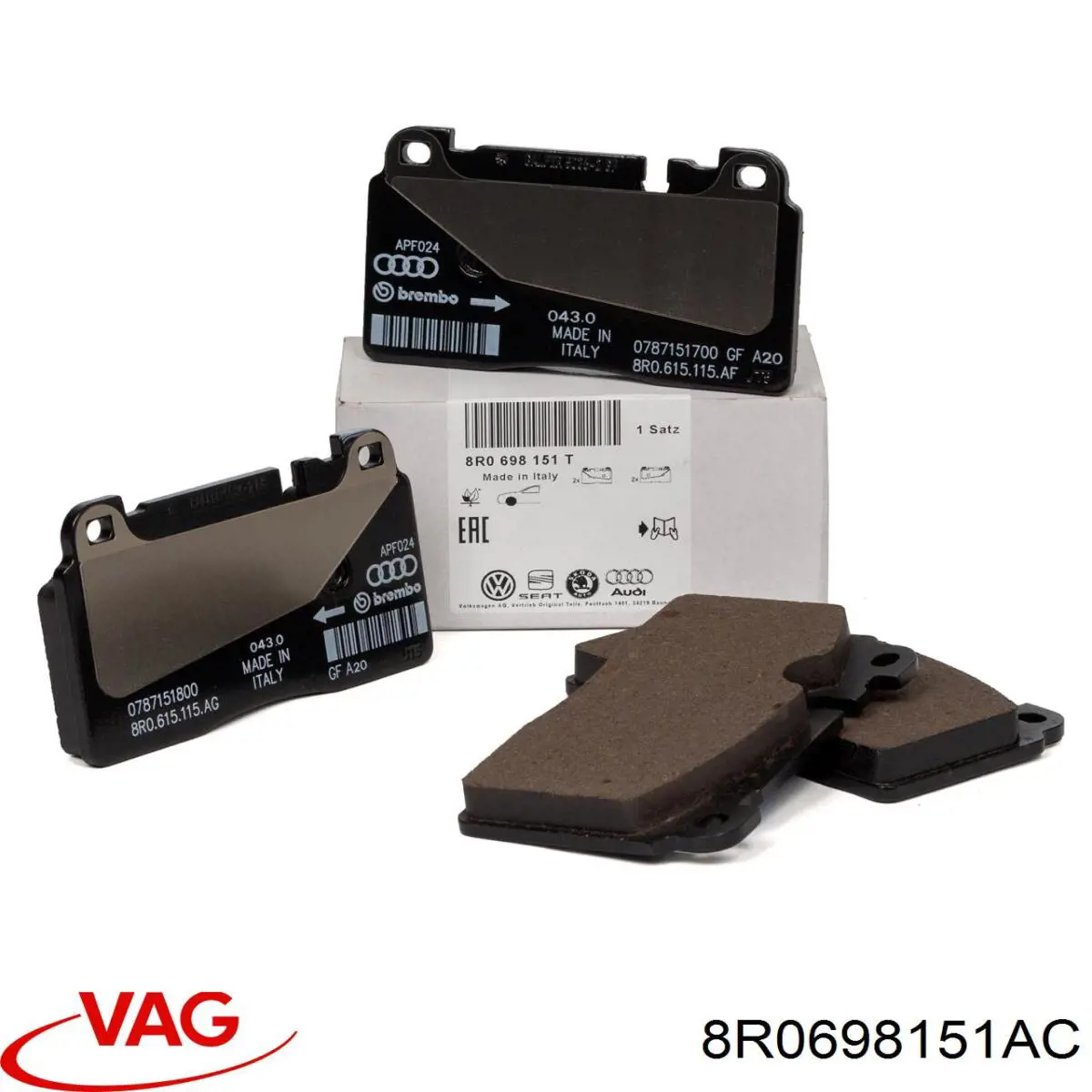 Передние тормозные колодки 8R0698151AC VAG