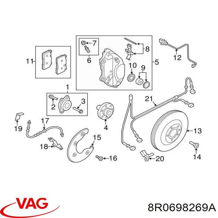 8R0698269A VAG kit de reparação dos freios dianteiros