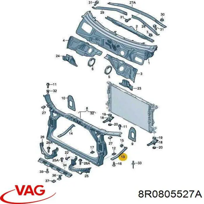 Купить 8R0805527 VAG Кронштейн передней панели левый