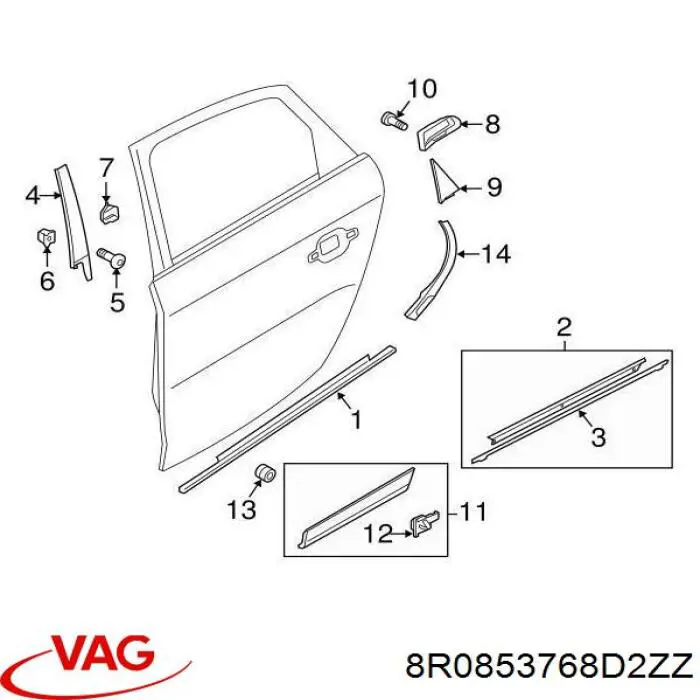 Молдинг опускного стекла двери задней правой 8R0853768C2ZZ VAG