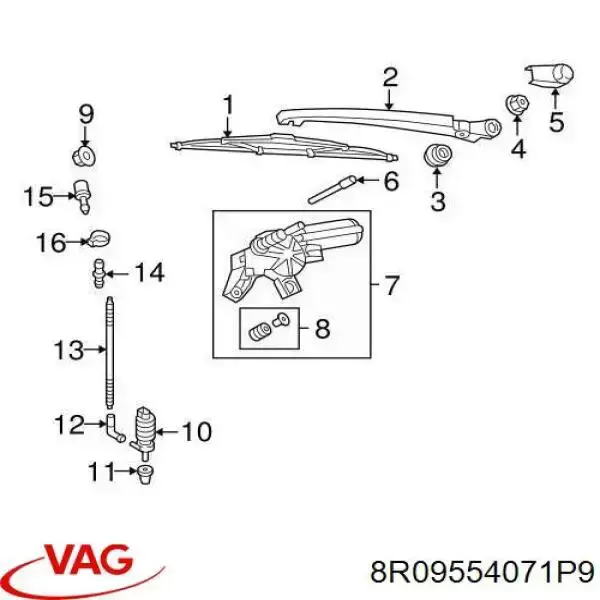 8R09554071P9 VAG Рычаг-поводок дворника заднего стекла