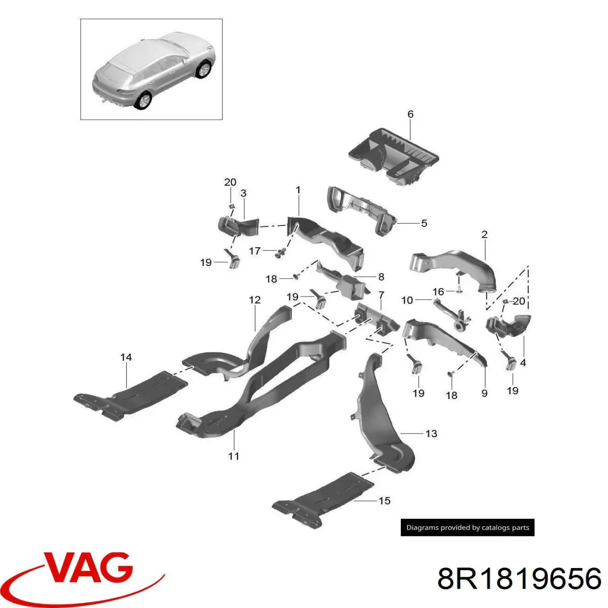 8R1819656 VAG Воздуховод (распределитель воздуха под "торпедо") правый
