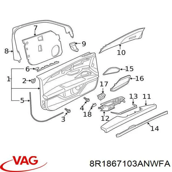 Обшивка двери передней левой VAG 8R1867103ANWFA цена, от 67.80 USD
