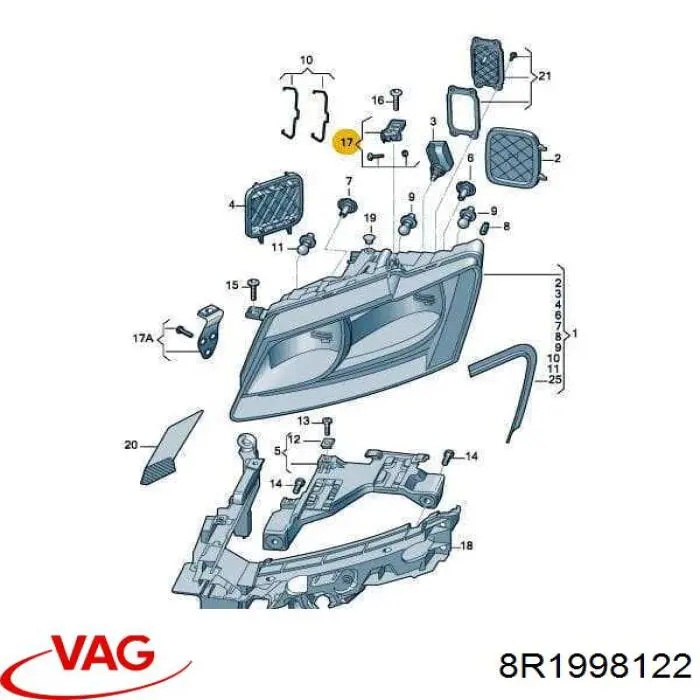 Купить 8R1998122 VAG Кронштейн (адаптер) крепления фары передней правой