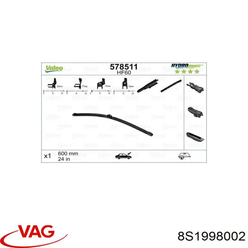 Щетка-дворник лобового стекла водительская 8S1998002 VAG