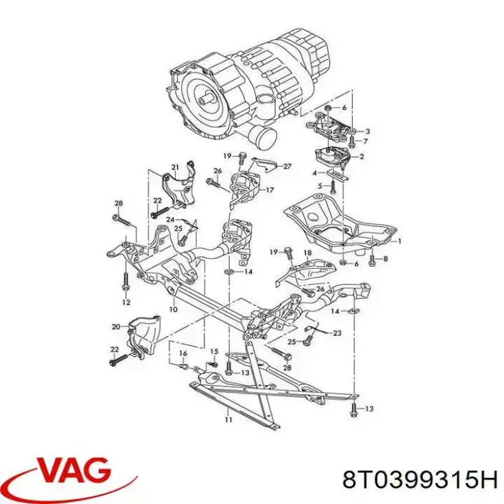 8T0399315H VAG viga de suspensão dianteira (plataforma veicular)