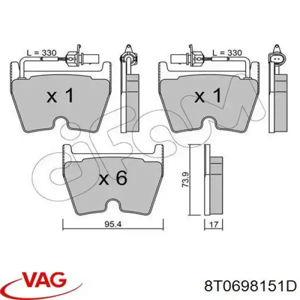 Купить 8T0698151D VAG Колодки тормозные