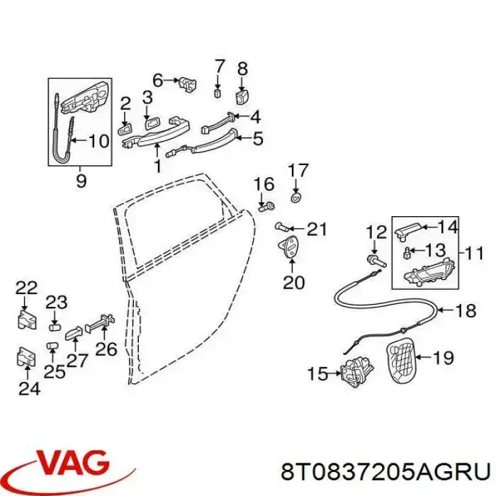 Ручка двери в сборе VAG 8T0837205AGRU цена, от 6.33 USD