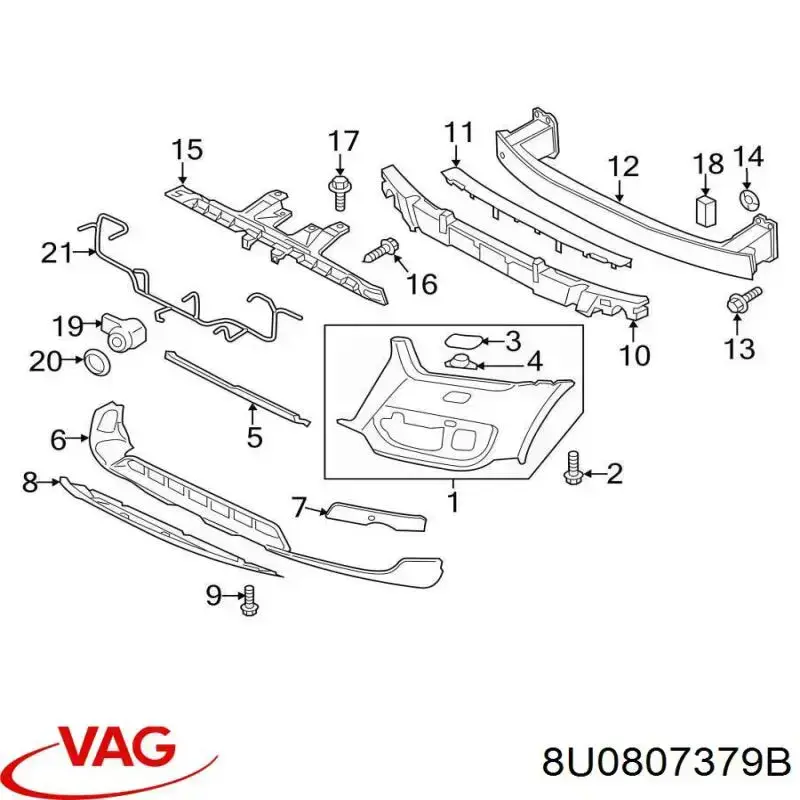 Накладка бампера переднего левая 8U0807379B VAG