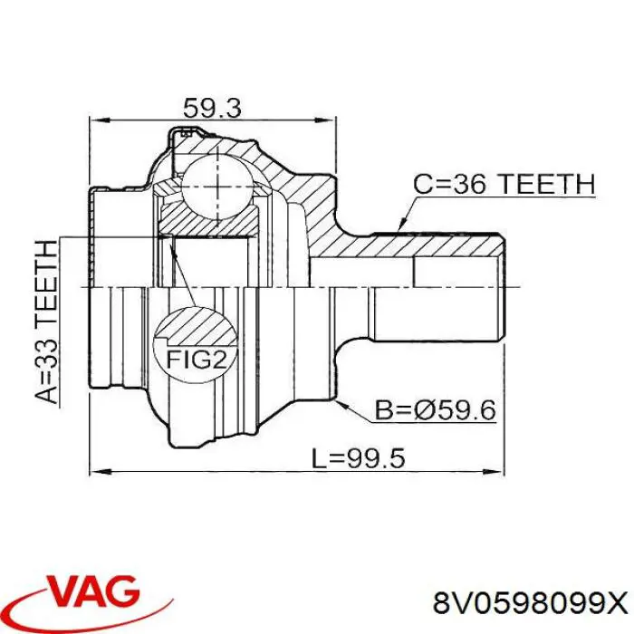 Шарнир равных угловых скоростей задний VAG 8V0598099X цена, от 32.81 USD