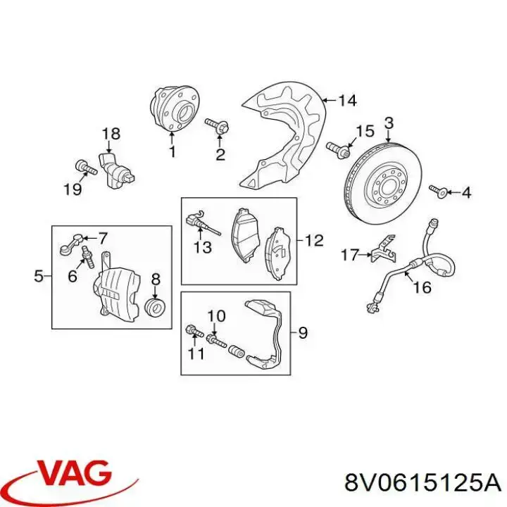 Купить 8V0615125A VAG Скоба тормозного суппорта переднего