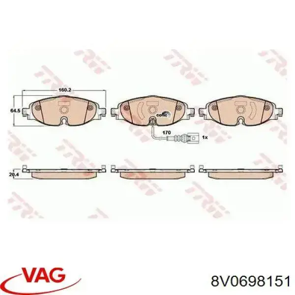 Передние тормозные колодки 8V0698151 VAG