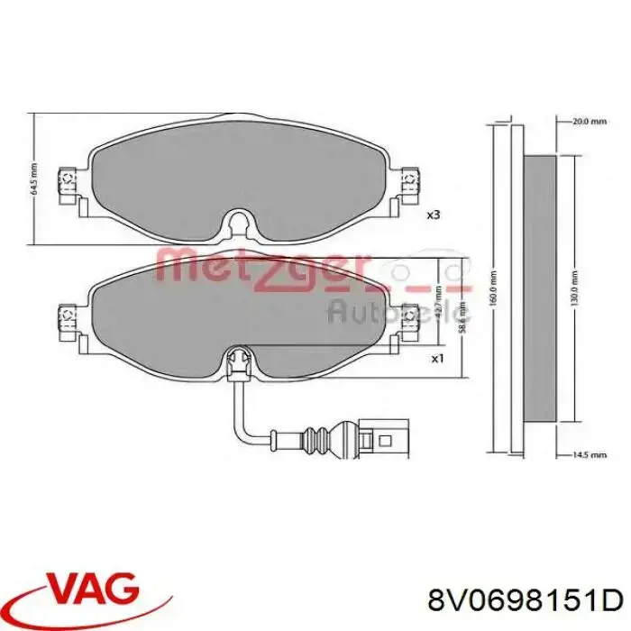 Колодки VAG 8V0698151D цена, от 48.14 USD