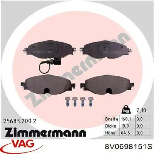 8V0698151S VAG Pastillas de freno delanteras original y equivalente