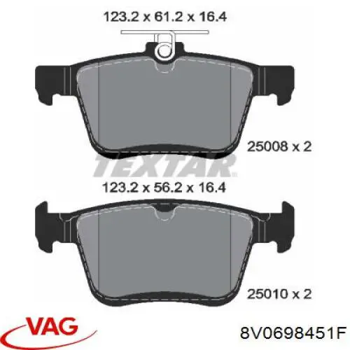 Задние тормозные колодки 8V0698451F VAG