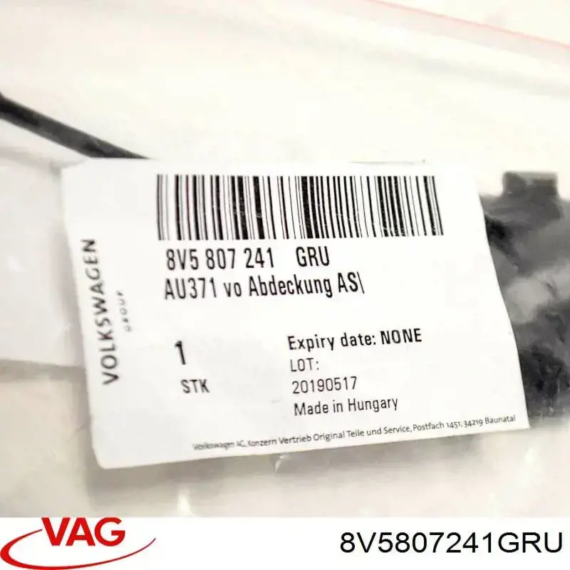 8V5807241GRU VAG Tampão dianteira do pára-choque do gancho de reboque