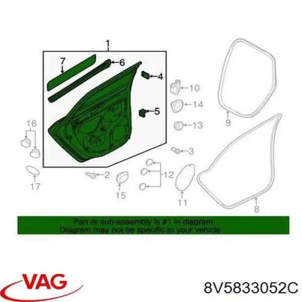 Дверь пассажирская задняя правая VAG 8V5833052C цена, от 225.73 USD
