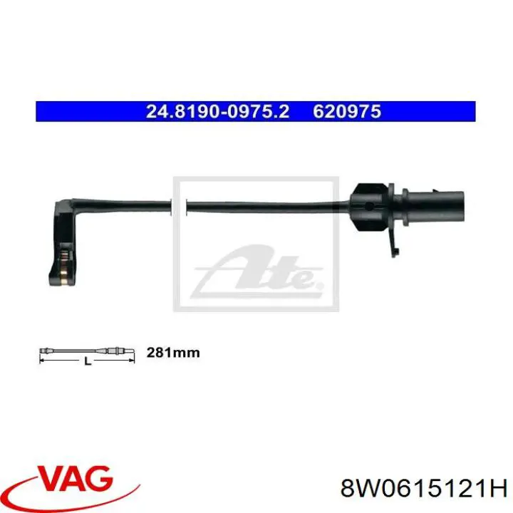 Датчик износа тормозных колодок передний 8W0615121H VAG