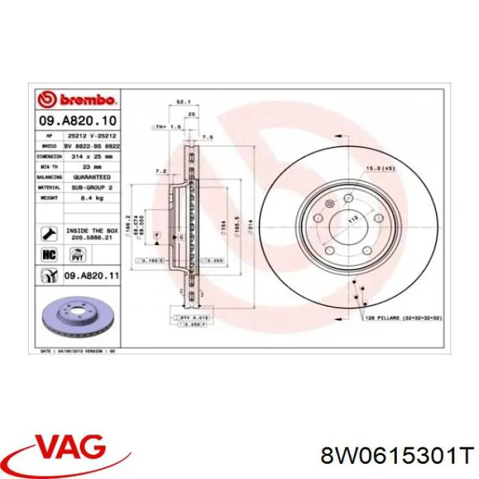 8W0615301T VAG Диск тормозной передний