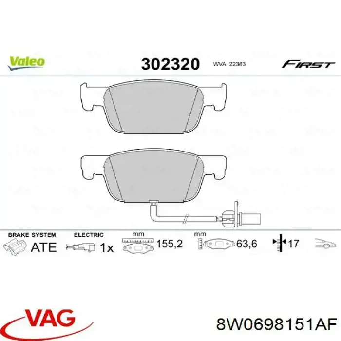 Колодки VAG 8W0698151AF цена, от 90.86 USD