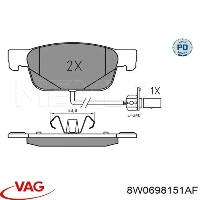 Передние тормозные колодки 8W0698151AF VAG