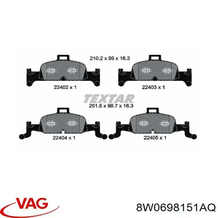 Колодки VAG 8W0698151AQ цена, от 84.37 USD