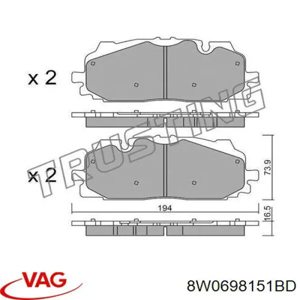 8W0698151BD VAG Sapatas do freio dianteiras de disco