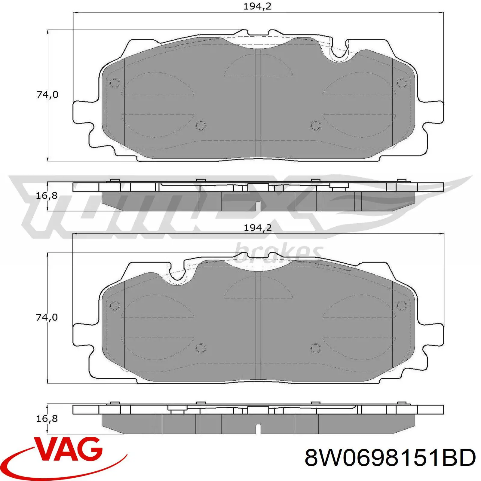 Sapatas do freio dianteiras de disco VAG 8W0698151BD preço, a partir de 123,67 USD