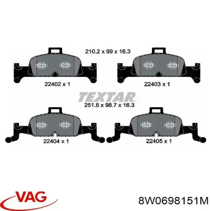 Передние тормозные колодки 8W0698151M VAG