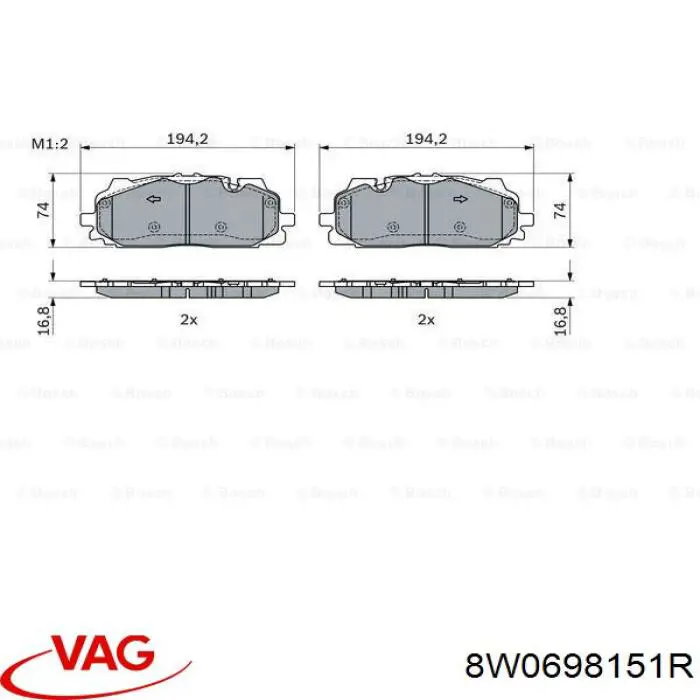 Передние тормозные колодки 8W0698151R VAG