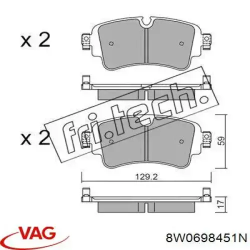 Задние тормозные колодки 8W0698451N VAG